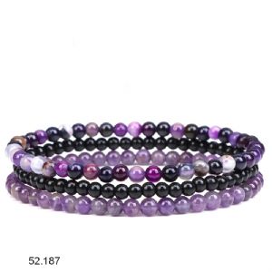 3 bracelets SPIRITUALITÉ, Améthyste - Onyx noir - Agate violette. Offre Spéciale