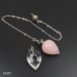 Pendule Quartz rose et Cristal de verre 2 cm, chaînette amovible. Offre Spéciale