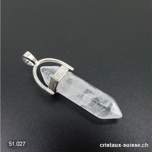 Pendentif Cristal de Roche Pointe biterminée avec métal