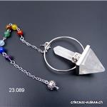 Pendule Cristal de Roche pyramide. Hauteur avec le cercle métallique 6 cm