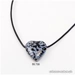 Obsidienne Flocons de Neige, coeur percé 2 cm avec cordon cuir à nouer