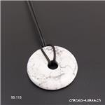 Collier donut Magnésite - howlite blanche 4 cm avec cordon cuir noir à nouer