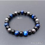 Bracelet Homme Oeil de Tigre bleu - Hématite - Obsidienne 8 mm / 21 cm. Taille L-XL