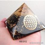 Pyramide Orgonite 7 cm Tourmaline noire, Cristal de roche, Fleur de Vie