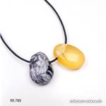 2 pierres percées, Chrysanthème et Calcite orange avec 1 cordon cuir noir à nouer. OFFRE SPECIALE