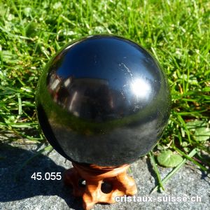 Boule Schungite, diamètre 8,2 cm. Support bois offert.