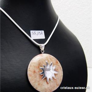 Pierre de Soleil, collier donut 4 cm avec suspend FLEUR en argent 925 et collier. Pièce unique