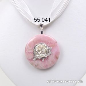 Collier Donut Rhodochrosite 4 cm avec ROSE en argent et collier. Pièce unique
