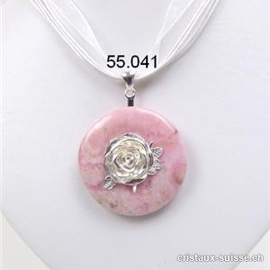 Rhodochrosite donut 4 cm avec suspend ROSE en argent et collier. Pièce unique