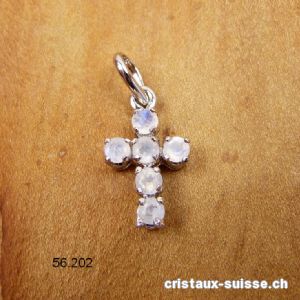 Pendentif petite CROIX Pierre de Lune arc-en-ciel en argent 925