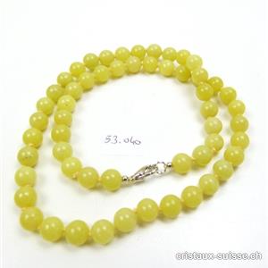 Collier Jade Olive noué, perles 8 mm /  50 cm