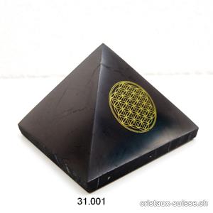 Pyramide Schungite 5 cm avec Fleur de Vie dorée