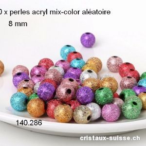 10 x Perles en plastique diamanté 8 mm. Couleurs mélangées