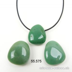 Aventurine verte 2,7 - 3 cm percée avec cordon cuir noir à nouer