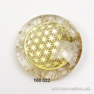 écu Orgonite Fleur de Vie et Cristal de Roche 4 cm