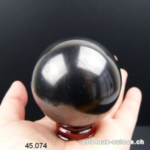 Boule Schungite diamètre 6 cm, avec Support en bois