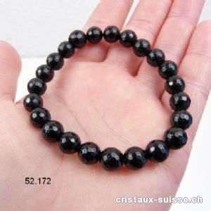 Bracelet Tourmaline noire FACETTÉE 8 mm, élastique 18,5 cm