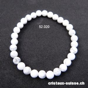 Bracelet Magnésite - Howlite blanche 6-6,5 mm / 18,5-19 cm. Taille ML