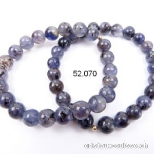 Bracelet Iolite - Cordiérite 8 - 9 mm, élastique 19 cm. Offre Spéciale