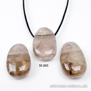 Quartz fumé percé avec cordon cuir à nouer. OFFRE SPECIALE