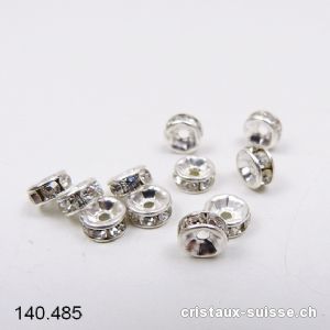 Intercalaire Rondelle avec Strass, métal argenté 6 mm