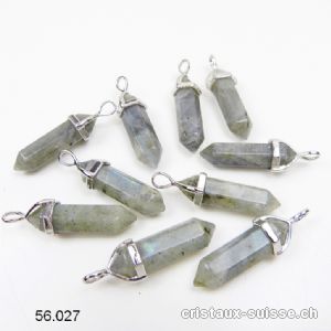 Pendentif Labradorite claire biterminée 3 cm, en métal