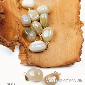 Pendentif Agate nature gris-beige rubanée et boucle métal doré. 