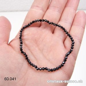 Bracelet Spinelle noir facetté 3 mm, élastique 18,5 - 19 cm