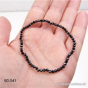 Bracelet Spinelle noir facetté 3 mm, élastique 18 cm