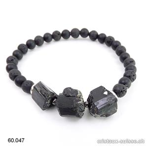 Bracelet Tourmaline noire, Onyx mat, Lave 6 mm / 19,5 cm