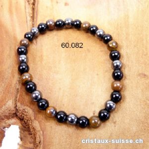 Bracelet Oeil de Tigre-Hématite-Obsidienne 6 mm/20 cm. Offre Spéciale