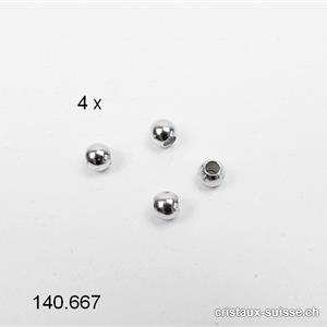 4 x Perles d'Argent 925 rhodié 3 mm / trou 1,5 mm