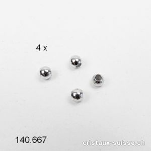 4 x Perles d'Argent 925 rhodié 3 mm / trou 1,5 mm