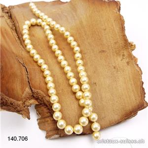 Rang Perle de Coquillage - Nacre enduit jaune pastel doré 6 mm / 40 cm, env. 66 boules