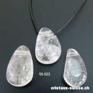 Cristal de Roche 3 cm percé avec cordon en cuir à nouer. OFFRE SPECIALE