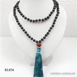 Collier Lave - Mala noué 108 perles / 80 cm, avec Rudraksha et Pompon vert