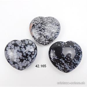 Coeur Obsidienne Flocons de Neige plat 4,2 x 4 x 1,3 cm. OFFRE SPECIALE