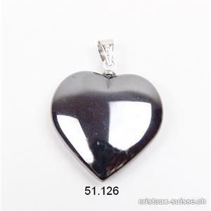 Pendentif Hématite coeur 2 cm avec boucle métal argenté