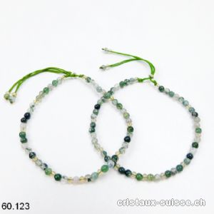 Bracelet Agate Mousse 3,5 mm, réglable env. 16,5 à 19 cm. Taille S à M