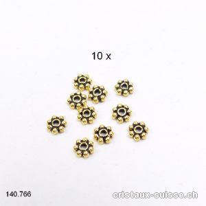 Lot 10 Fleurs Ethno 4 mm, Intercalaire argent 925 plaqué or