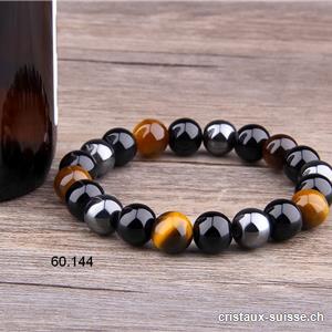 Bracelet Oeil de Tigre-Hématite-Obsidienne 10 mm/21 cm