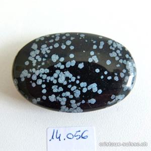 obsidienne flocons de neige, pierre anti-stress arrondie. Env. 4,5 x 3 cm