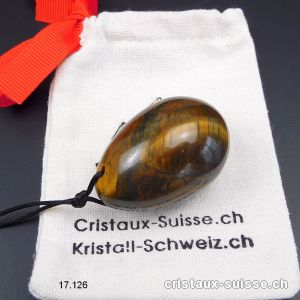 1 Oeuf YONI Oeil de Tigre - Oeil de Fer 4,5 x 3 cm. Taille L. PERCÉ