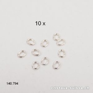 10 x Anneau ouvert mini, Ovale 3,5 x 2,7 mm en argent 925