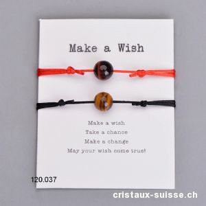 2 bracelets - MAKE A WISH -  Oeil de Tigre brun-doré et rouge. OFFRE SPÉCIALE
