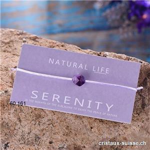 Bracelet Améthyste - SERENITY - avec cordon satin réglable violet clair. OFFRE SPECIALE