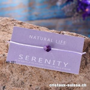 Bracelet Améthyste - SERENITY - avec cordon satin réglable violet clair. OFFRE SPECIALE