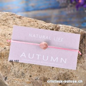 Bracelet Rhodonite - PROTECTION D'AUTOMNE - avec cordon satin réglable rose clair. OFFRE SPECIALE