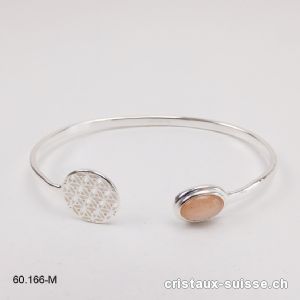 Bracelet Pierre de Lune orange, Fleur de vie en argent 925, 17-18 cm