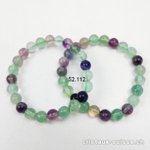 Bracelet Fluorite vert - violet 8 mm, élastique 18 - 18,5 cm